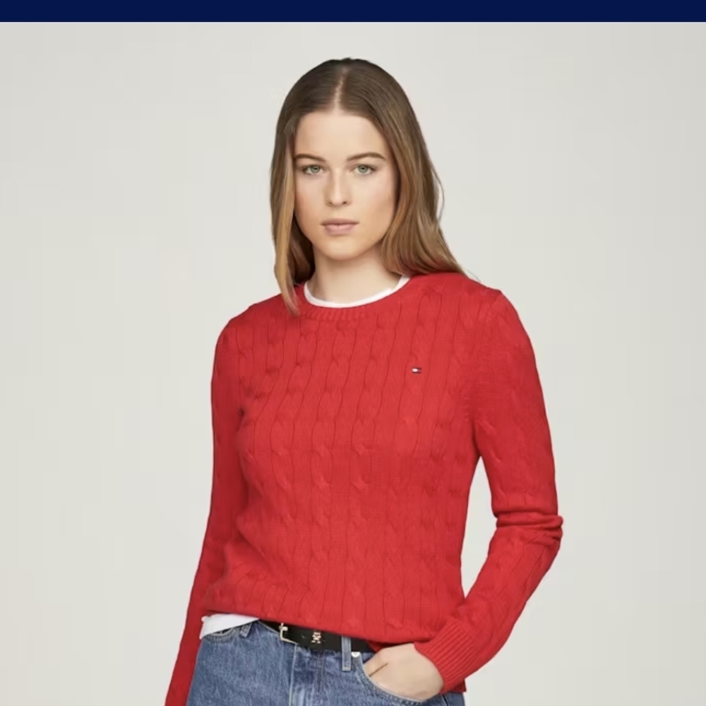 Tommy Hilfiger Bright Red Cable Crewneck Sweater Sz.XL NWT
